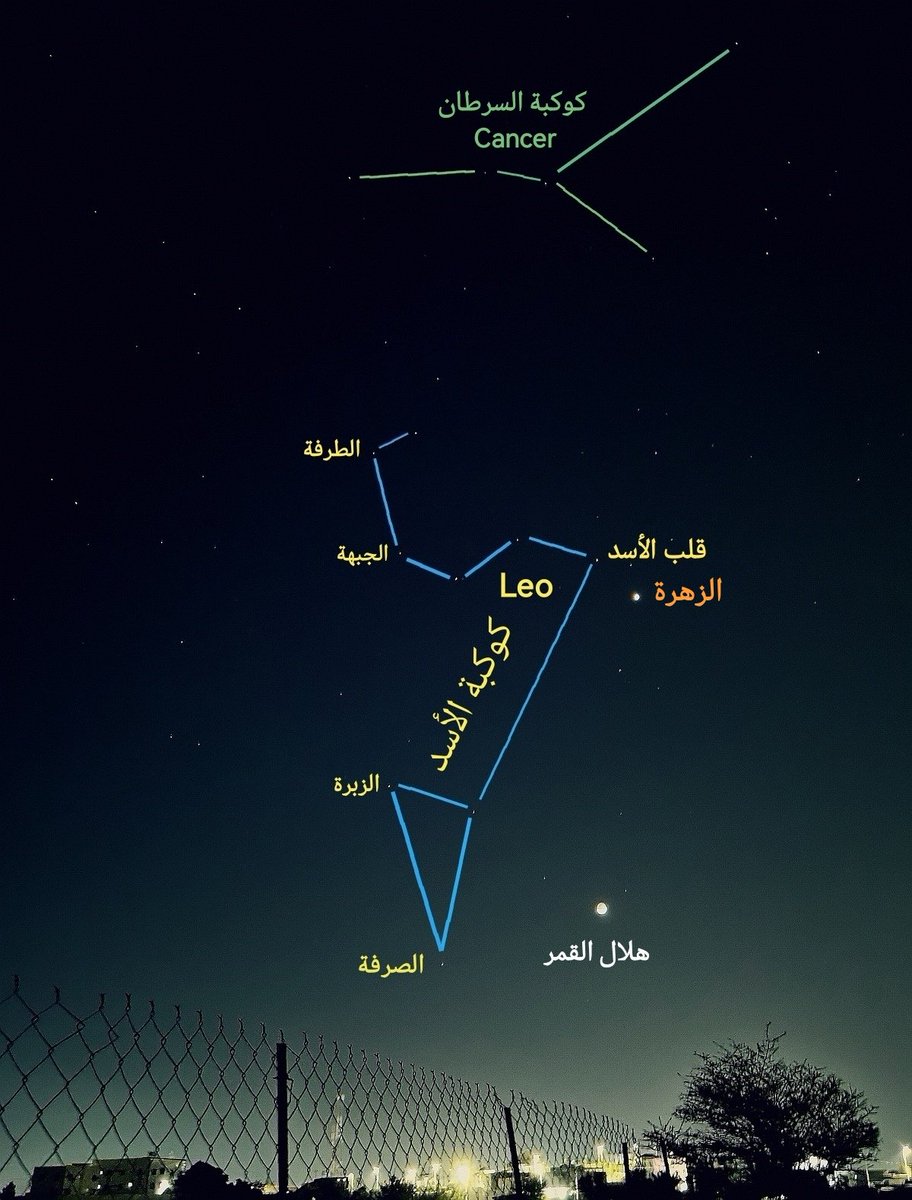Khaled_skf's tweet photo. مشهد #فلكي جميل من سماء الأفق الشرقي إقتران #هلال #القمر #Moon المتناقص مع نجم #الصرفة #Denebola في #كوكبة_الأسد #Leo و في الأعلى يشاهد كوكب #الزهرة #Venus و #كوكبة_السرطان #Cancer فجر يوم #الخميس ٢٧ #ربيع_الأول ١٤٤٥ هجري الموافق ١٢ #أكتوبر ٢٠٢٣م https://t.co/IZEIXLPqNa