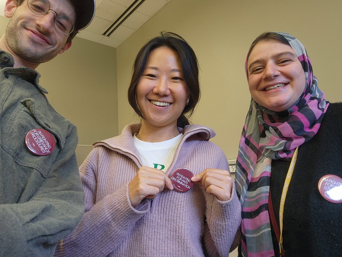 umnglu's tweet photo. To support our bargaining committee as they enter the second session of negotiations, follow these grad workers' examples and let the administration know what we are fighting for by wearing a button today! 
#buttons4bargaining #organizingoctober https://t.co/wZII7ln205