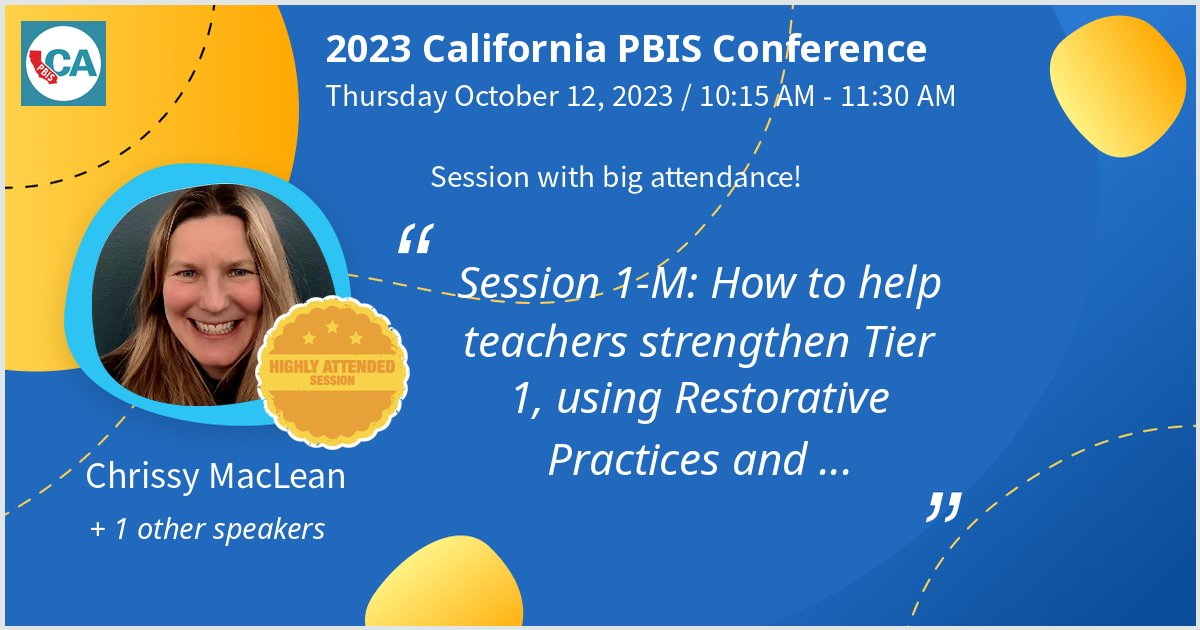 Presenting at 2023 California PBIS Conference on Session 1-M: How to help teachers strengthen Tier 1, using @PajaroValleyUSD #PBISCA23 #PBISCA #Whova Come on by for fun and positivity with Ben and I!