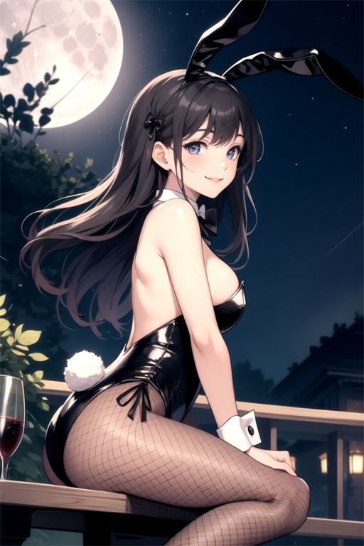 chrokiAIwork's tweet photo. アワートAI様への投稿です。
月夜にワインを嗜むバニーガールさんのイラストです。月と言えばうさぎですよね！(力説) 適度にバニーさんを生成したい病。

タイトル：『月とうさぎさん』
2023年10/12のデイリーお題「月見」
#アワートAI #AIイラスト #バニーガール #SeasideMix
https://t.co/3lFvJcfh3Z https://t.co/COZjcw7m8V