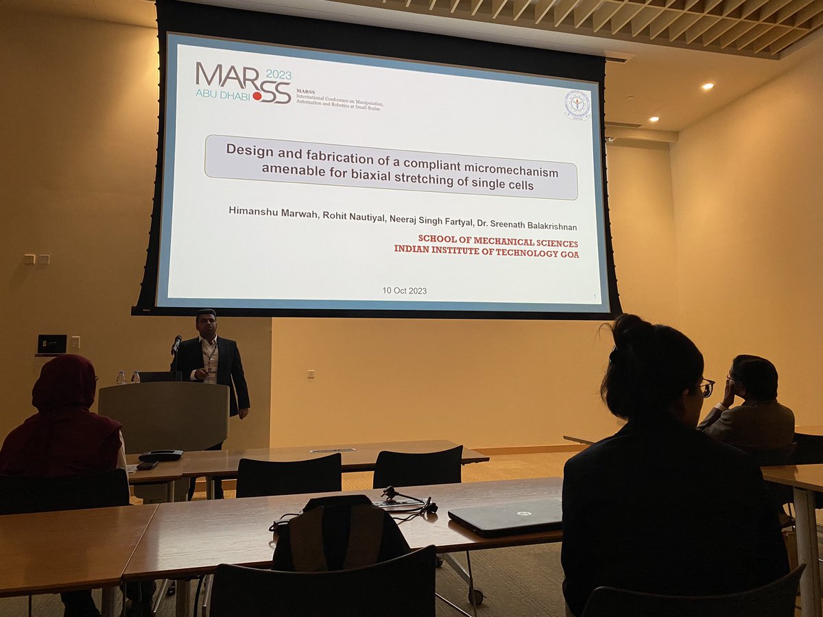 Sreenath Balakrishnan (@bsreenath84) on Twitter photo <a href="/himanshumarwah_/">Himanshu Marwah</a> presenting our group’s work on biaxial stretcher at MARSS2023. Building on our previous design for biaxial stretcher, we have now micro fabricated the mechanism and shown biocompatibility. Currently working towards stretching single cells using our <a href="/himanshumarwah_/">Himanshu Marwah</a> presenting our group’s work on biaxial stretcher at MARSS2023. Building on our previous design for biaxial stretcher, we have now micro fabricated the mechanism and shown biocompatibility. Currently working towards stretching single cells using our