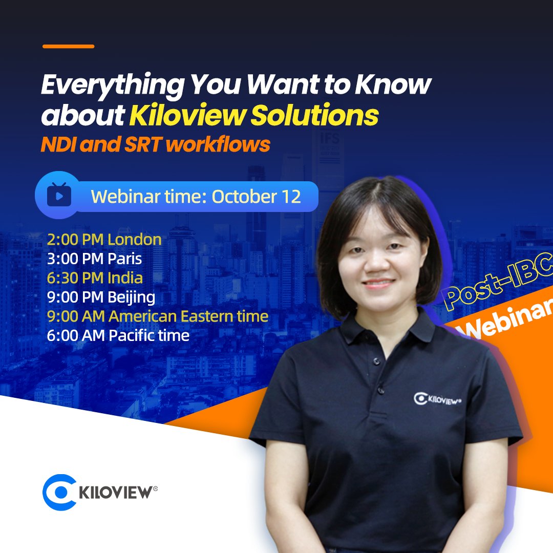 kiloview's tweet image. Only several hours of countdown for the webinar about Kiloview solutions. Judy Zuo will introduce #NDI and #SRT workflows we demonstrated at @IBCShow , and will also answer some questions you may be concerned about. So seize the last chance to register:
us06web.zoom.us/webinar/regist…