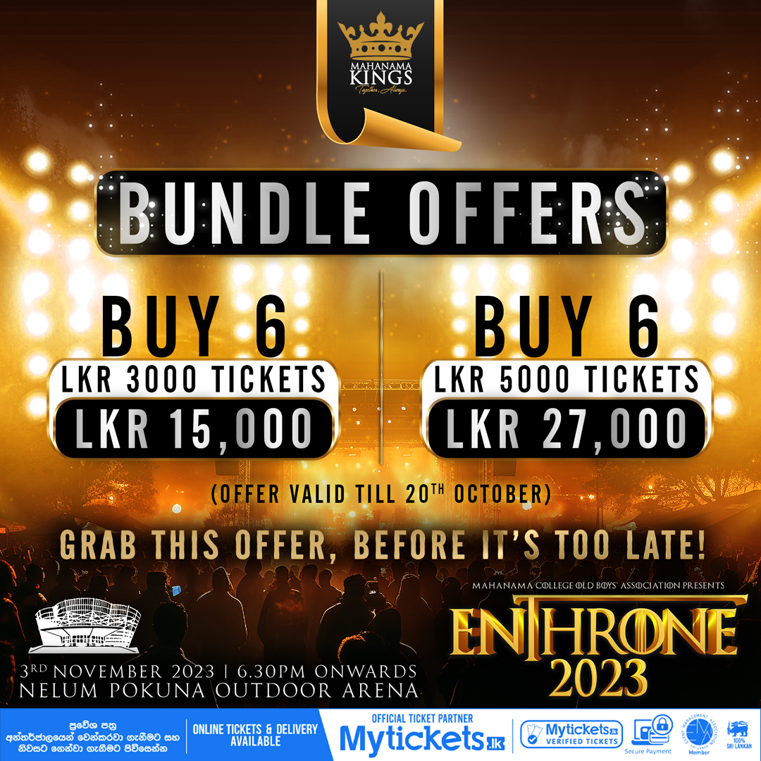 MyTicketsLK's tweet photo. โ๐๐๐๐๐๐๐๐ 2023โ
๐ณ >>Pay online and get it reserved: https://t.co/w5e4xffyIO
#myticketslk #concert #event #tickets #onlinetickets #music #musicevents #lka #livemusic #BnS #umaria #sanuka #wasthi #hana #2forty2 #nelumpokuna #colombo #cmb https://t.co/18eWjVTFYP
