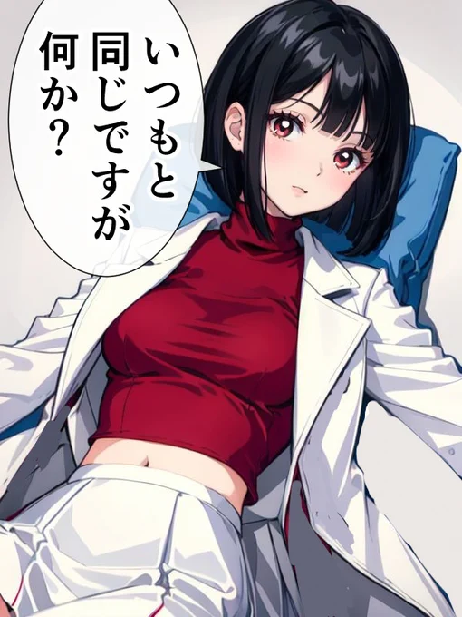 洗濯したら縮みすぎちゃったけど、ごまかす女医ちゃん。 
