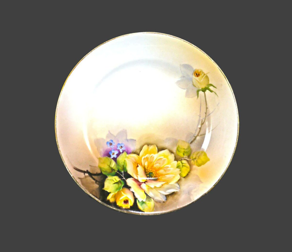 G97816960Girl's tweet photo. Hand-painted Nippon | Noritake | Morimura salad plate. Yellow roses, blue flowers, gold edge. https://t.co/E1CJsvJieX via @Etsy #BuyfromGroovy #antiqueshop #tableware #Nippon #vintagetableware #handpaintedNippon #Morimura #Noritake #EtsySellers https://t.co/qLZi3IDxNm