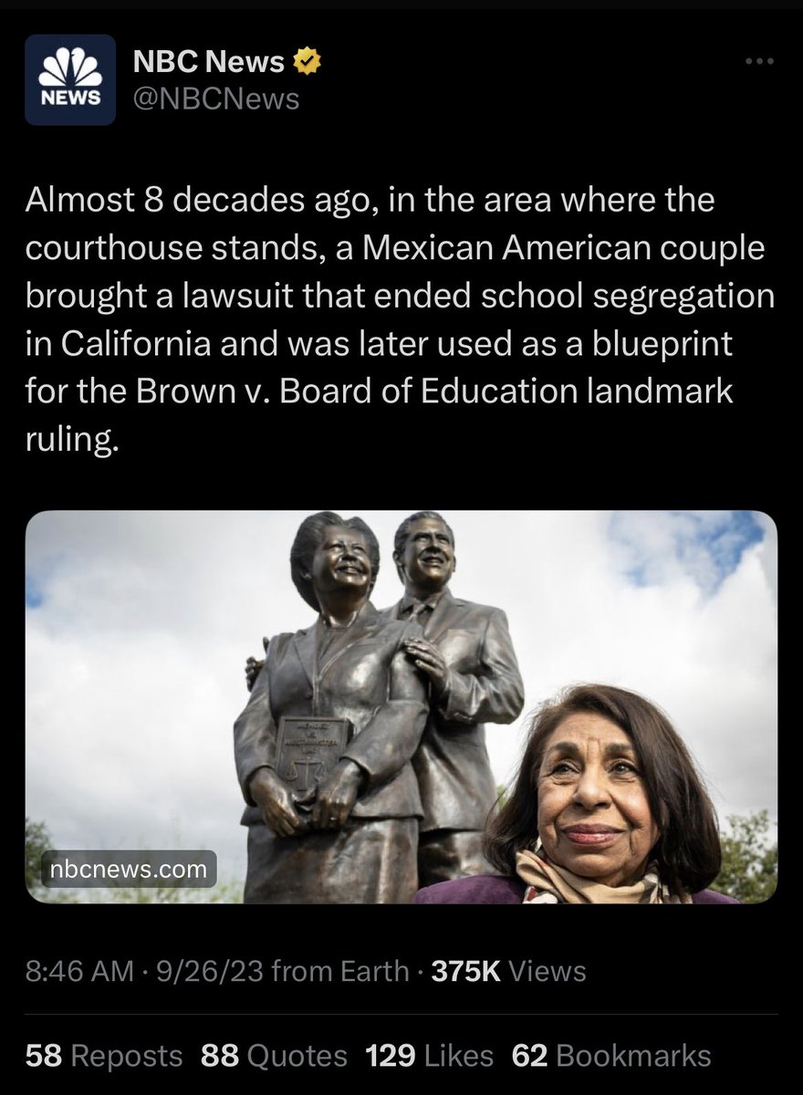 PerfectUrPurpos's tweet photo. @NBCNews Are any real journalists doing any research on the #misinformation your network has been spreading about Mendez v Westminster?
That case did not end segregation in California, nor did it pave the way for Brown v Board of Education.
#Disinformation #CitationsMatter https://t.co/u4YejwrwEY