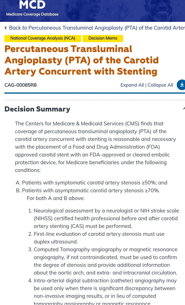 A huge win for our patients! CMS just issued the final ruling on the National Coverage Determination for Carotid Artery Angioplasty and Stenting. Key changes include expanded coverage for symptomatic & asymptomatic cases. Immediate effect! Details: cms.gov/medicare-cover…