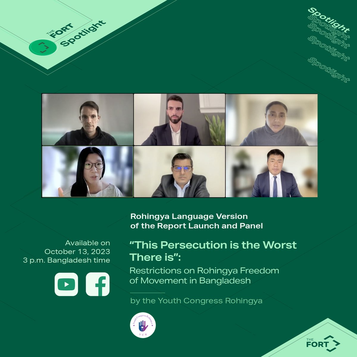 🎦 Tomorrow, <a href="/TheFortSpace/">The Fort</a> will release the Rohingya-language video of the Youth Congress Rohingya report launch and panel on restrictions on movement for #Rohingya refugees in #Bangladesh.

🕒 Available at 3 p.m. Bangladesh Time on The Fort social media channels.