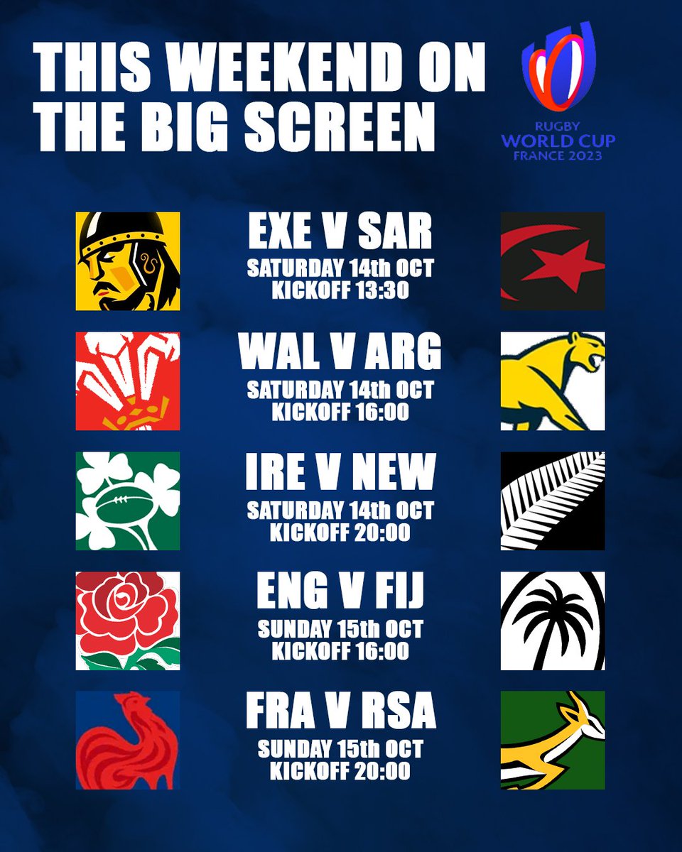 📺Get yourself down to Topsham RFC for a weekend full of rugby! Watch Exeter Chiefs opening Gallagher Prem match before the World Cup quarter finals! Bar open. With no 1st XV match entry is free!