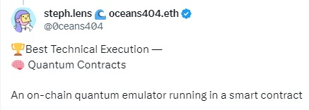 web3quantum's tweet photo. We built Quantum Contracts, an 8-qubit onchain quantum emulator running in a smart contract and won best execution @0xPolygon @jump_ hackathon. Thanks @0ceans404 for the tweet. Quantum Contract powers #quantumnft. More here => https://t.co/300xf9izDl https://t.co/S4CCrdgwaf
