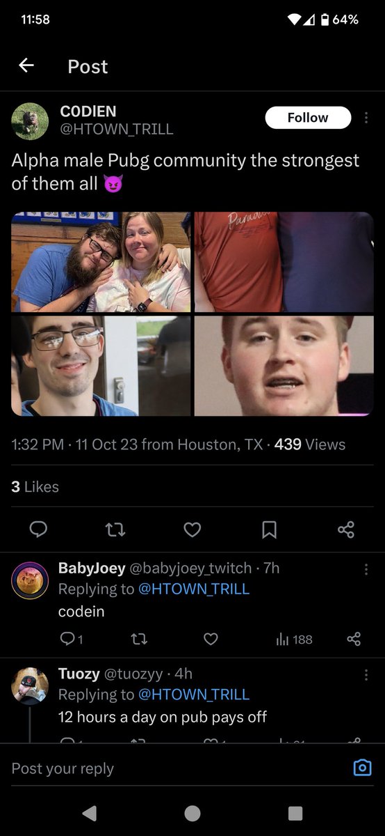 Imagine taking time out of your day to share pictures of other men and their wives and shit on FB cuz you're softer than Charmin and blocked them lol