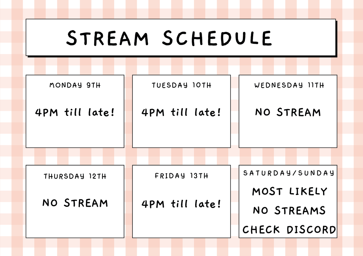 JessixaSarahh's tweet photo. Streams for this week and next week! 
i might stream super late on "no stream" days but depends how work is! ill try to remember to post here aswell as discord! (: https://t.co/svazcgrbFj