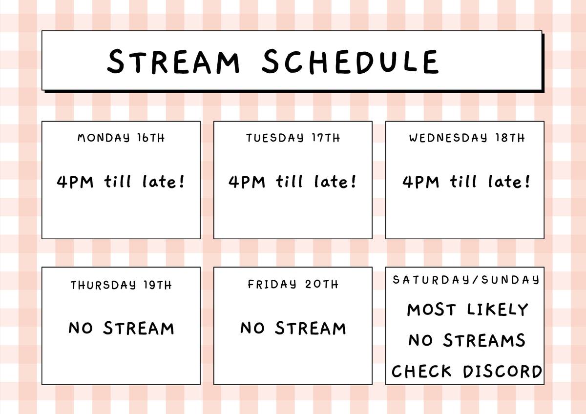 JessixaSarahh's tweet photo. Streams for this week and next week! 
i might stream super late on "no stream" days but depends how work is! ill try to remember to post here aswell as discord! (: https://t.co/svazcgrbFj