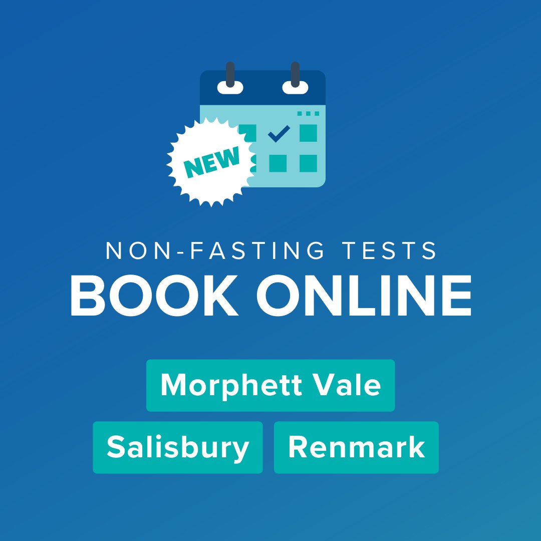 You can now book your next non-fasting blood test at the following locations:
📍 Morphett Vale
📍 Salisbury
📍 Renmark

This online booking trial is part of SA Pathology’s commitment to patient care.

BOOK ONLINE NOW 👉 bit.ly/Non-Fasting-Te…