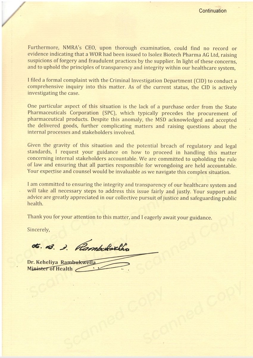 Issue re Isolez Biotech Pharma AG Ltd &amp; deceptive methodology employed to get a WOR for recent Immunoglobulin supply to #lka state hospitals now escalated to the AG’s Dept. Hope upstanding members of media report verified info as opposed to politically motivated disinformation.