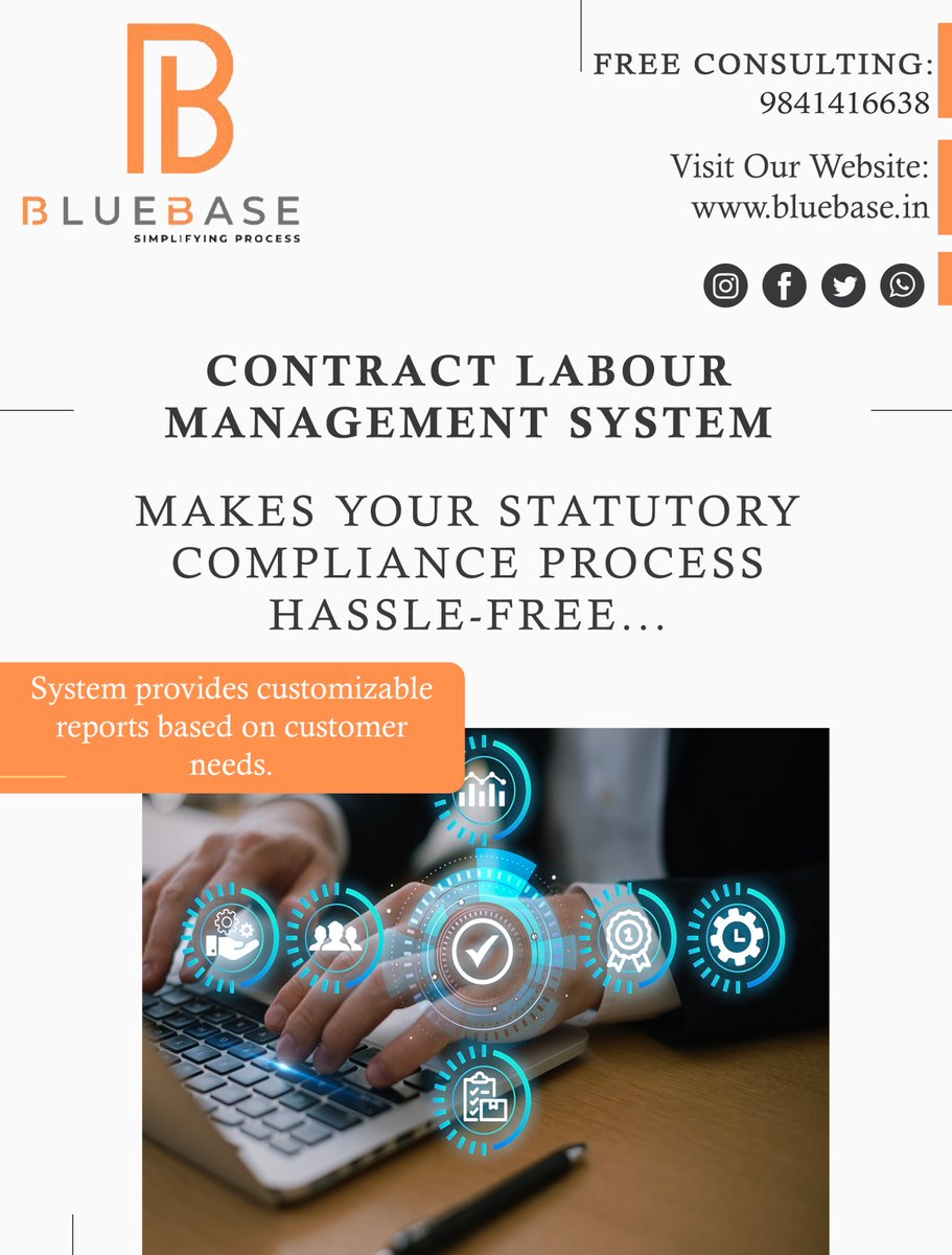 BluebaseL's tweet photo. Manage our contract labors effectively with our CLMS software
Visit Our Website - https://t.co/fRSuFGBY9J
Call us on - +91 98414 16638
#clms #contractormanagement #softwaredevelopment #clmssoftware #bestsoftwaredevelopers #bluebase #complaince #software #developers #bluebase https://t.co/7FT2em06yI