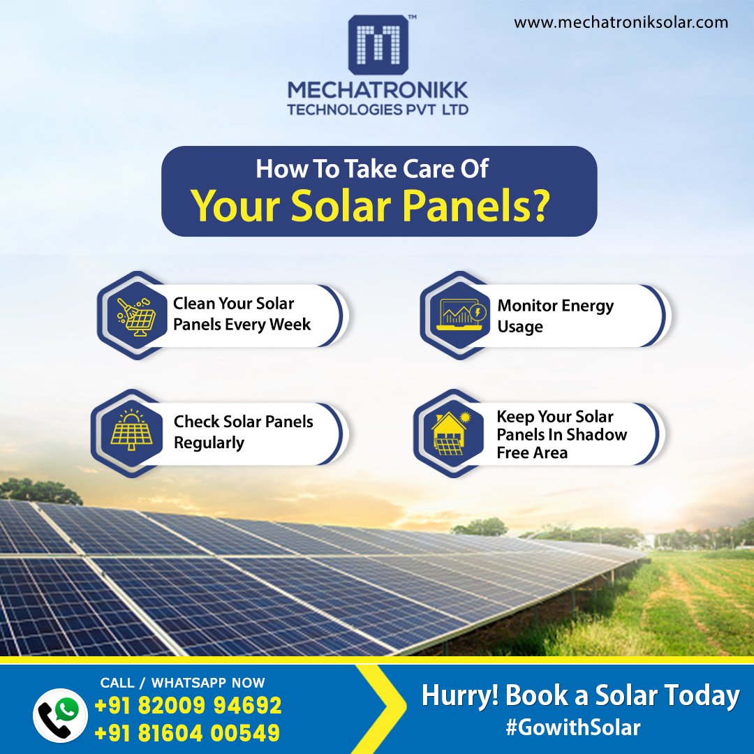 ♻ How to take care of Solar Panels?

Solar Inquiry Call:
📲 +91 82009 94692
📲 +91 81604 00549
.
.
#SolarForAll #CleanEnergy #SustainabilityForEveryone #Solarrooftop #SwitchToSolarPanel #BestSolarCompany #SolarPanels #mechatroniksolar #Ahmedabad #Gujarat