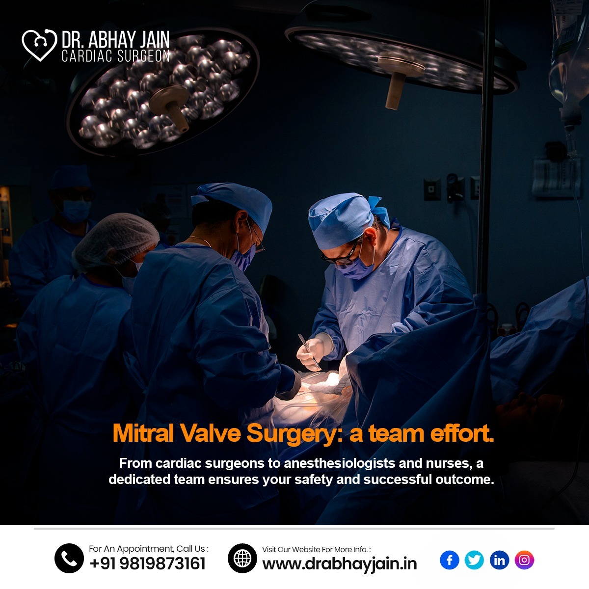DrAbhayJaincvts's tweet photo. Mitral Valve Surgery: a team effort. From cardiac surgeons๐ฉบ to anesthesiologists and nurses๐ฉ๐ปโโ๏ธ, a dedicated team ensures your safety and successful outcome.โจ
Call for appointment : +9198198 73161
#mitralvalvesurgery #nurses #anesthesiologists #drabhayjain #surgeon #cardiac https://t.co/qthKHq734V