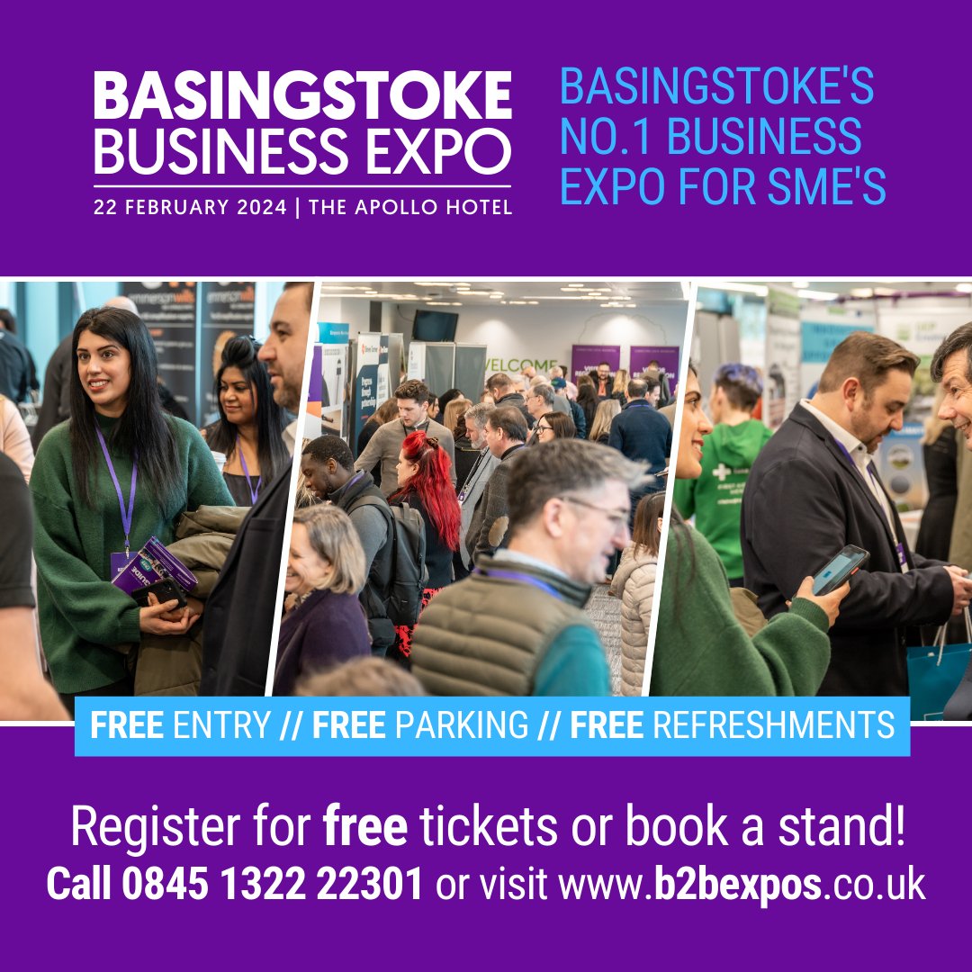 Register for the Basingstoke Business Expo and get FREE access to all the motivational and educational speakers, seminars and business workshops with the UK's leading entrepreneurs and experts! b2bexpos.co.uk/event/basingst…