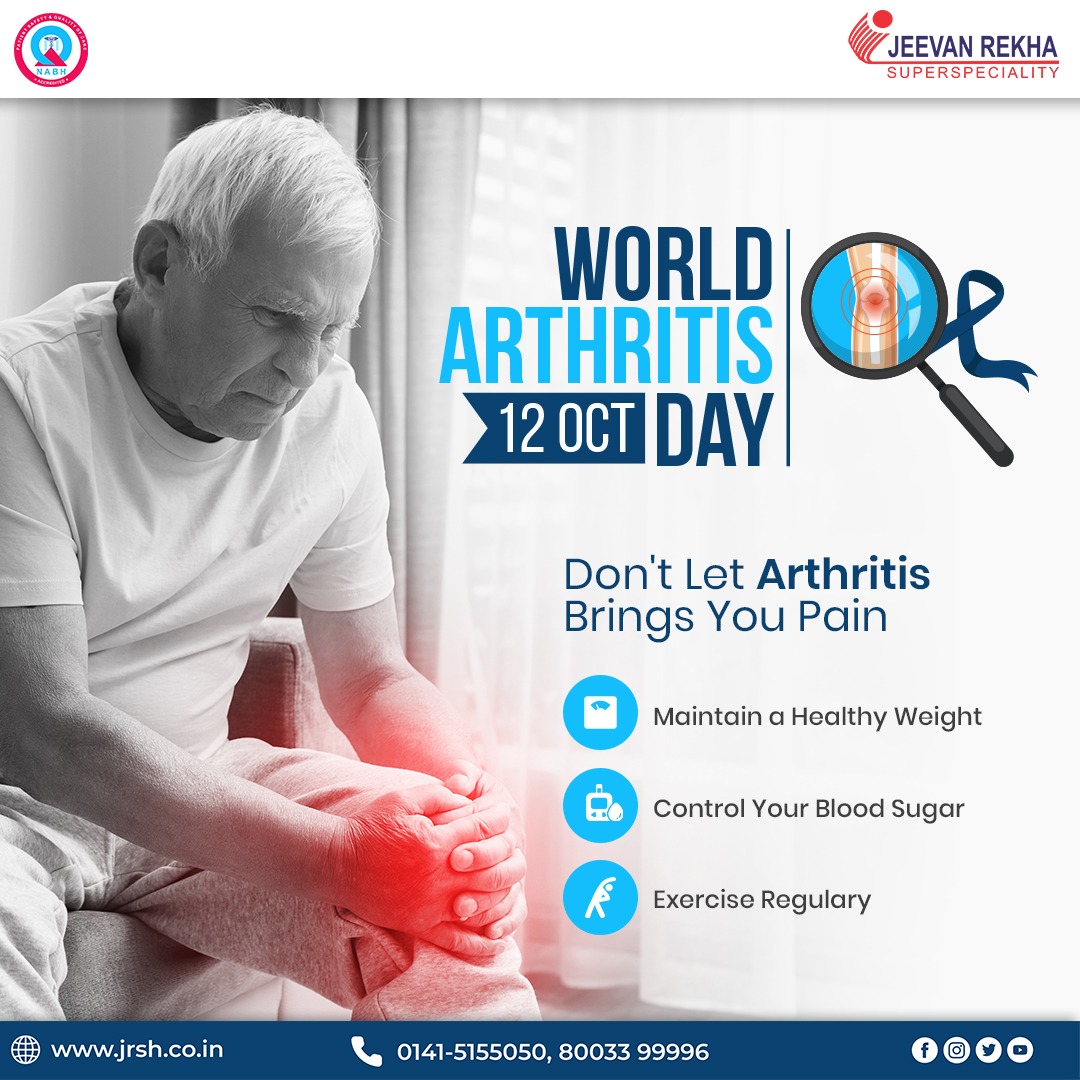 jrshjaipur's tweet photo. Celebrate World Arthritis Day by prioritizing self-care and embracing habits that support joint health. Follow the mentioned tips for healthy joints.
#worldarthritisday #arthritis #arthritiscare  #arthritisproblems #worldarthritisday2023 #jeevanrekhahospital #jeevanrekha #jaipur https://t.co/2Rqjmv1fQy