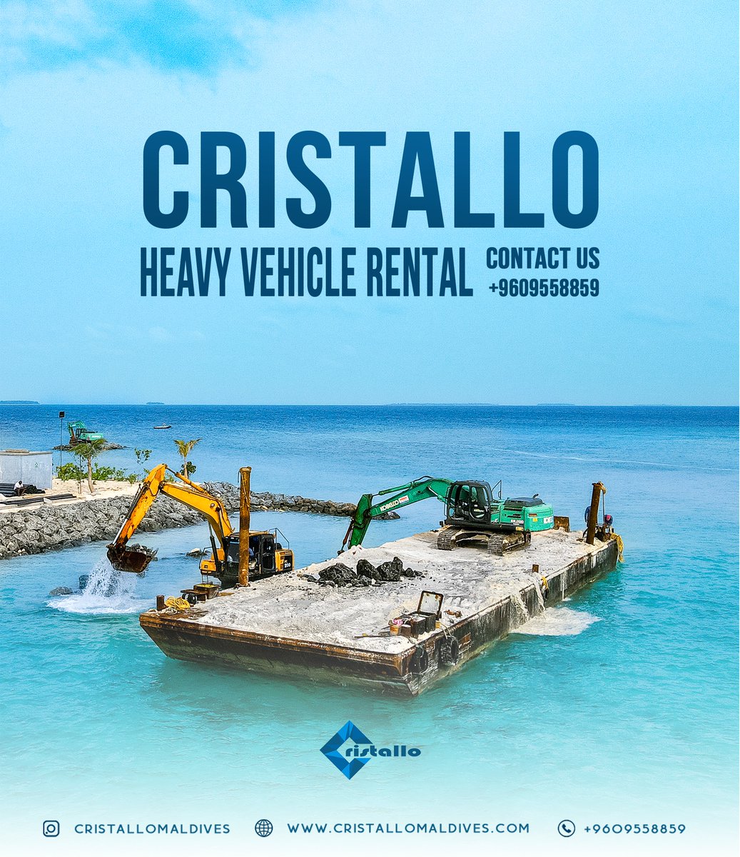 Empower Your Projects with our Extensive Fleet. From Excavators to Loaders and Barges, we've got you covered. Contact us through 7969900 for top-notch equipment. 
#marineconstruction #marine #Maldives #machine #constructionindustry #rentals #construction #heavymachinery #project