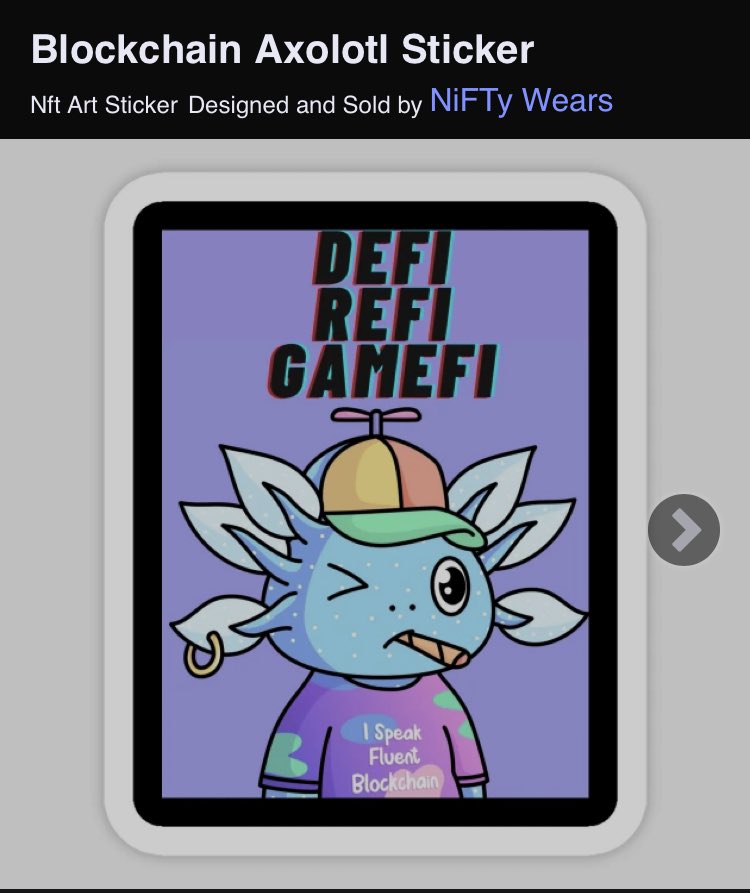 Sahat_Votan's tweet photo. Whatever your Fi is, this axolotl speaks fluent blockchain. 🦎 🖥️
Whether it’s wall art, women’s & men’s apparel, stickers, mugs and more, NiFTy Wears got it. ☕️👚🖼️
DM for custom orders 🙏#merch #NFTCollection #CustomWears #ClothingBrand #clothingstore #BLOCKCHAIN https://t.co/jbqFkOjylC