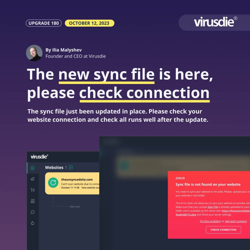 #Virusdie upgrade 180 | The sync-file been updates in-place virusdie.com/blog/upgrade-1…

#wordpress #cybercrime #cybersecurity #infosec #websecurity #malware #Ransomware #Vulnerability #Phishing #code #hacked #web #antivirus