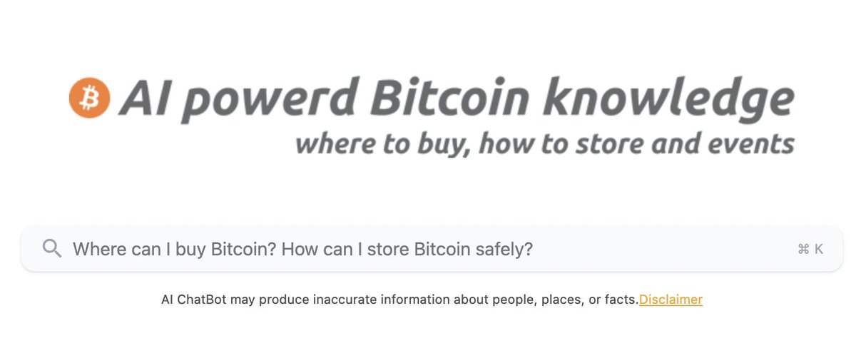 Artificial intelligence-based chatbots prove to be useful tools for knowledge acquisition, provided they rely on up-to-date and correct information sources. Best thanks to the sponsors who make this service possible <a href="/ry3t_official/">RY3T</a> <a href="/Swissbitcoincon/">Swiss Bitcoin Conference</a>.

bitcoin-ai.me