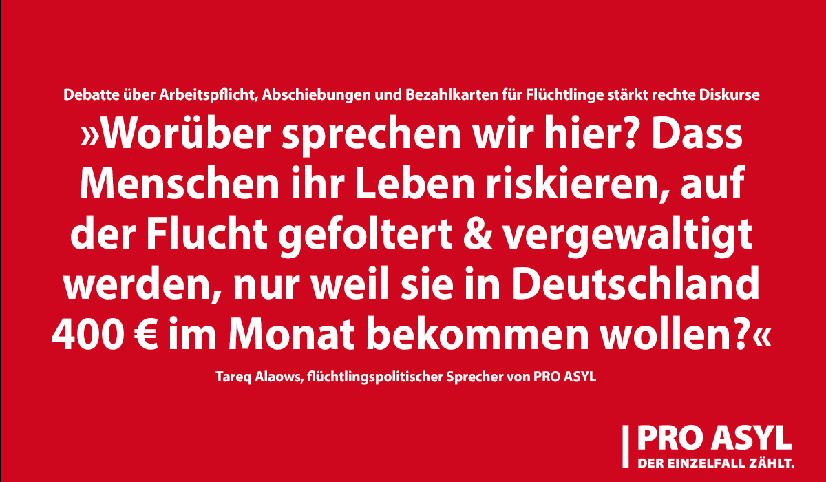 ProAsyl's tweet photo. Und wenn es nun statt  Bargeld eine Bezahlkarte gibt, gehen die Menschen lieber in Assads Gefängnisse in Syrien oder liefern sich der Taliban in Afghanistan aus? Uns fehlen die Worte über diese neuen, unredlichen Vorschläge aus der Bundesregierung!

https://t.co/yc4ZwRN1In https://t.co/afVEoaMDCw