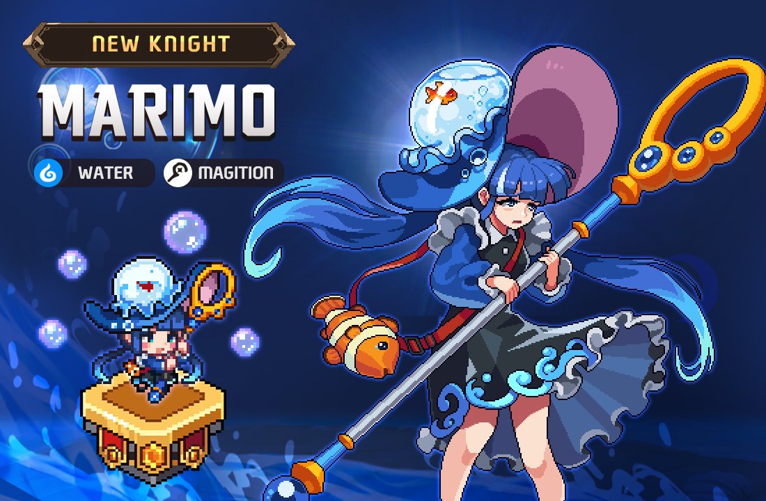 🪼 Marimo, a known rival of Agnes, joins the team 💙 

She is a girl with perpetually low self-esteem.  

However, her proficiency in water magic is unrivaled on the battlefield 😉