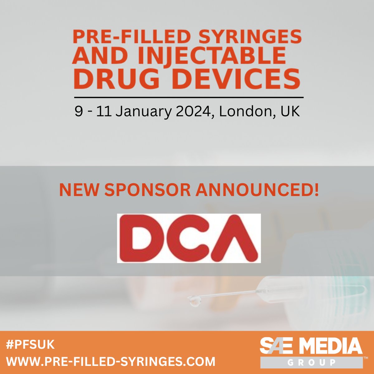 SAEMGPharma's tweet image. A huge warm welcome to DCA Design International who are proudly sponsoring the Pre-Filled Syringes and Injectable Drug Devices Conference and Expo taking place from 9 – 11 January.

Discover more here &amp;gt;  ow.ly/fgYj50PTtAl

#PFSUK