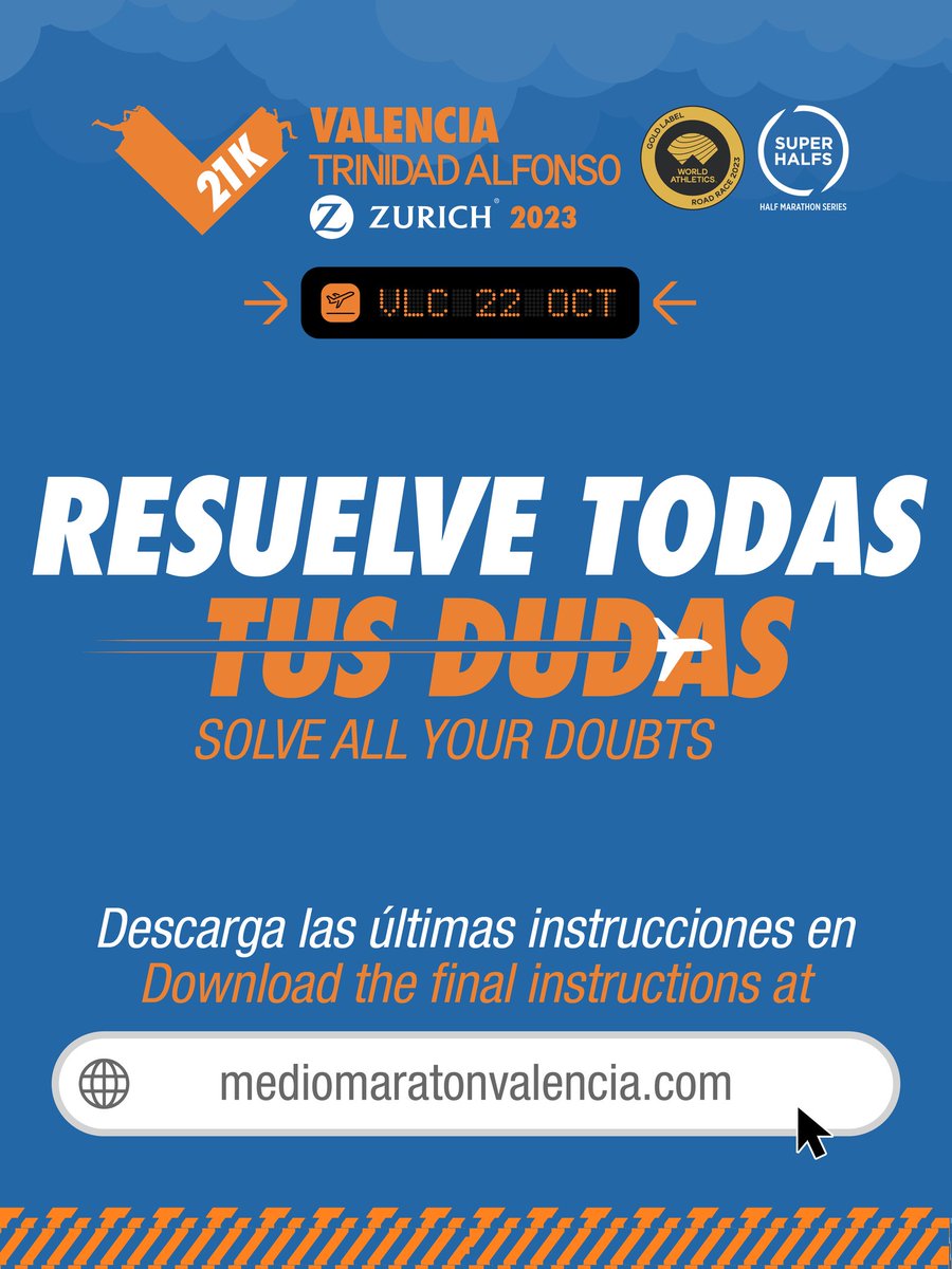 ¡Listos para el despegue 🛫! 

🤓 Consulta las ÚLTIMAS INSTRUCCIONES 🗒️, donde encontrarás todo lo que necesitas saber antes del #21KValencia 

📌 Everything you need to know is here → Final instructions📋

📲 Descarga/Download → mediomaratonvalencia.com