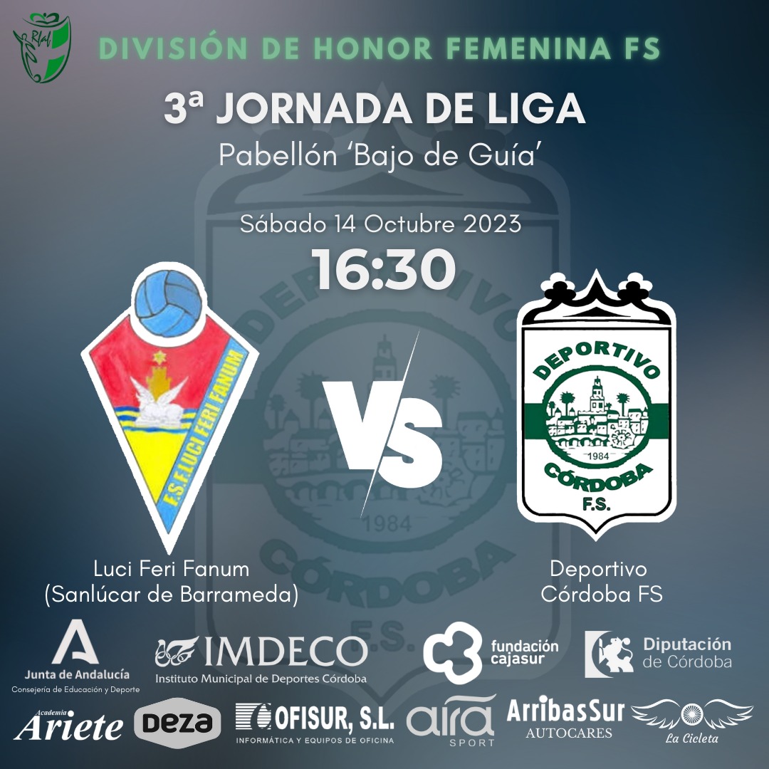 🏆 División de Honor - Jornada 3
📆 14/10/2023
🕒 16:30
📍 Sanlúcar de Barrameda (Cádiz)
🏟 Pabellón 'Bajo de Guía'
🆚 <a href="/LuciFeri_fsf/">Luci Feri</a>
