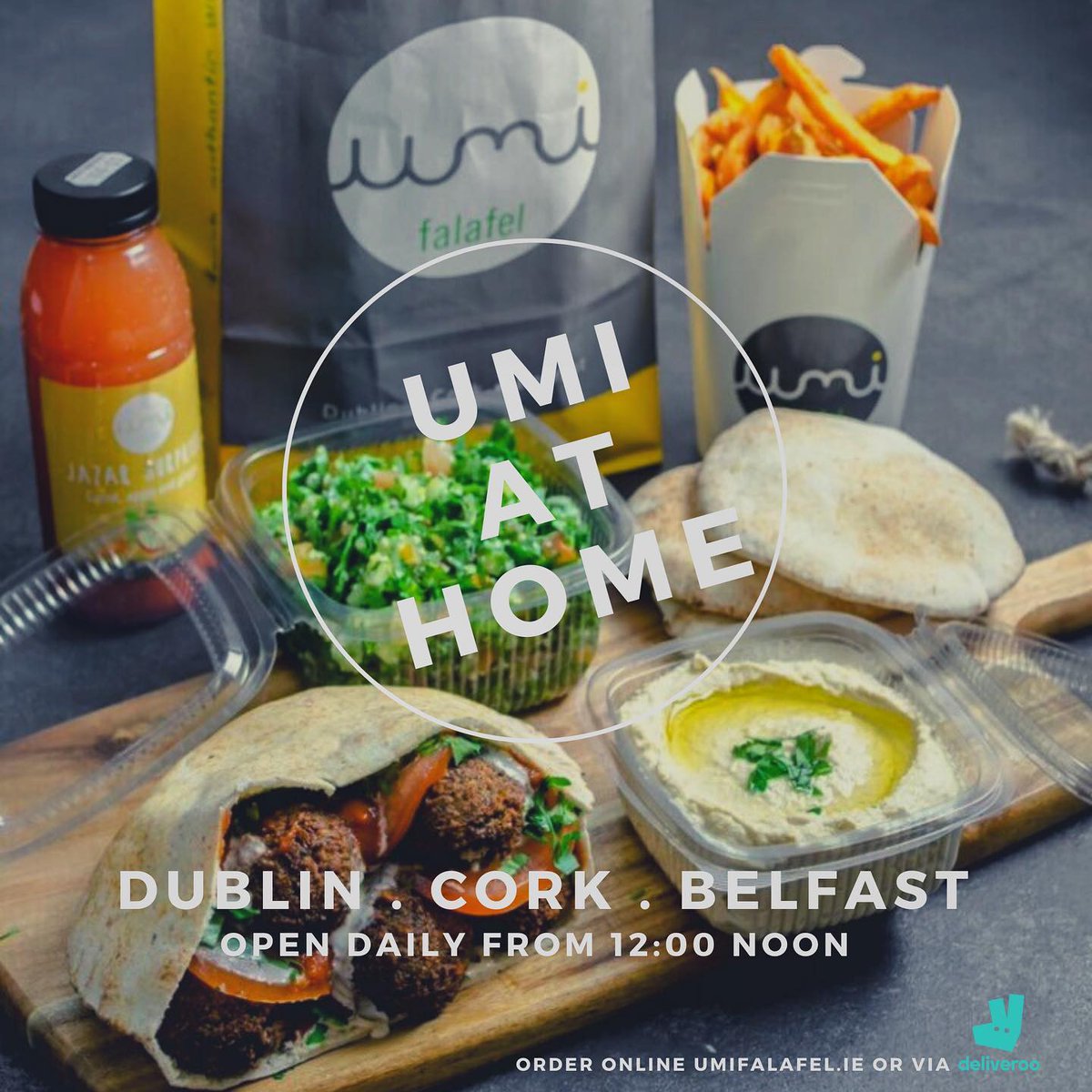 Umi at home 🥙🥙🥙🌱🌱🌱
Healthy meals delivered to your doorstep. 
Visit our website at umifalafel.ie or via <a href="/Deliveroo/">Deliveroo</a>
^^MEAL DEALS ARE AVAILABLE^^
Dublin . Cork . Belfast
#umi #umifalafel #food #foodie #vegetarian #vegan #healthy #takeaway #fastfood #delicious #fresh