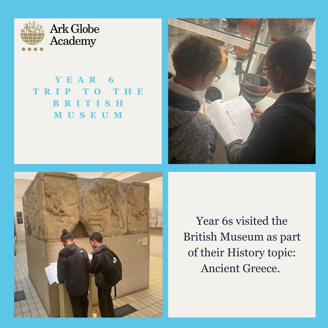 ArkGlobeAcademy's tweet photo. Year 6s enjoying a visit to the @britishmuseum as part of their History topic: Ancient Greece

#ancientgreece #keystagetwo #history #learning #discovering @ArkSchools @MattJones_Globe https://t.co/4DKkxCgKer