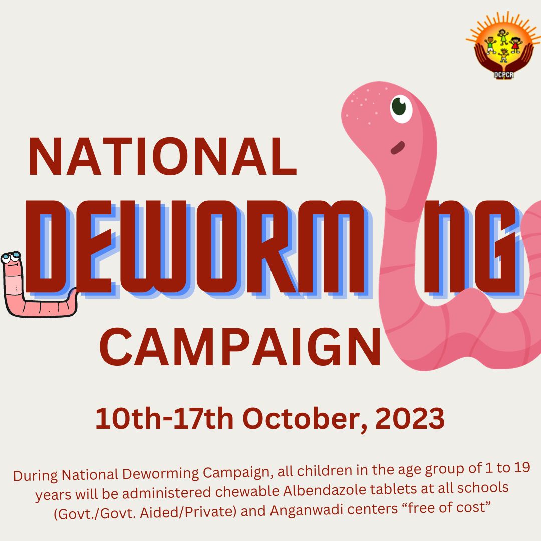 DCPCR's tweet image. Break the parasitic cycle! 

National Deworming Campaign is being observed till 17th October which involves administering safe deworming tablets to the children of 1-19 yr of age.

Let&apos;s join this proactive initiative to ensure health &amp;amp; well being of students!