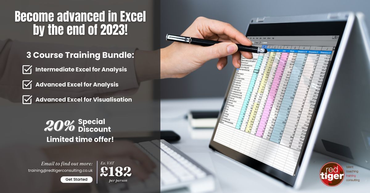 redtigerconsult's tweet image. 📈Ready to Excel in 2023? Become an Excel pro by the end of the year with our exclusive 3 course training bundle! Contact training@redtigerconsulting.co.uk for more information on the courses we offer. #ExcelTraining #DataMastery #ExcelSkills #AdvancedExcel