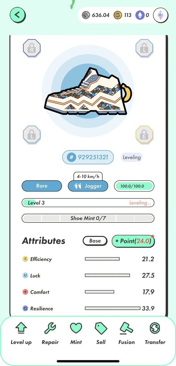 Super_Taxy's tweet photo. 🫡 Gm #StepN #Eth
🥳🥳🥳 #SuperMint 👟👟
🤔Looks good for #ApeRealm …
😵💫 I don't know how to estimate the selling price (Lv.24)... Any opinions? 👇 https://t.co/yzy373h88R