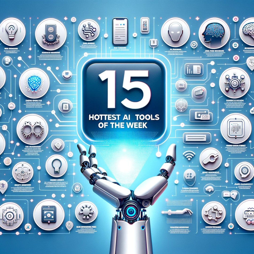 🔥 15 𝗛𝗼𝘁𝘁𝗲𝘀𝘁 AI Tools of the Week 🔥

 Explore these new tools for more success:

---
 
🎉 Canva Magic Studio - AI graphic design tools.
 
🗣️ Wois - Async audiovisual platform. 

💼 LinkedIn - New AI tools launched. 

📈 Intently - AI for identifying ready prospects. 

🎞