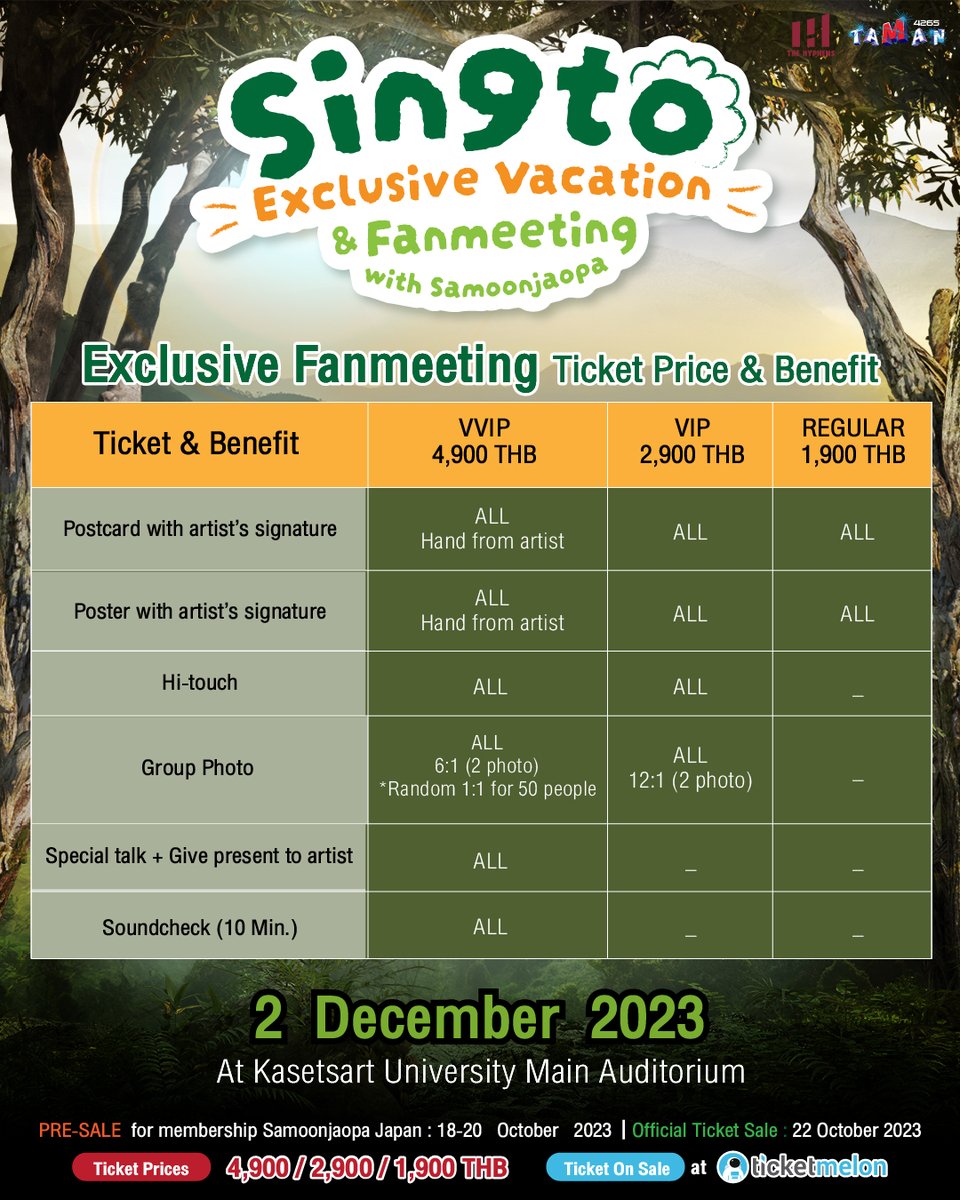 official_myfun's tweet photo. พร้อมผจญภัยกับสิงโตในงาน Exclusive Fanmeeting #SingtoVacationFM วันที่ 2 ธันวาคมนี้มั้ยครับทุกคน🦁🌳

🎫จองบัตรที่→https://t.co/b3AI6TJJwn

▫️รอบพิเศษสำหรับสมาชิก Samoonjaopa Japan: 18~20 ตค. 
▫️รอบปกติ: ตั้งแต่ 22 ตค. เป็นต้นไป

#SingtoPrachaya #SamoonJaopa #SamoonJaopaJapan https://t.co/0C5VmAX8wZ