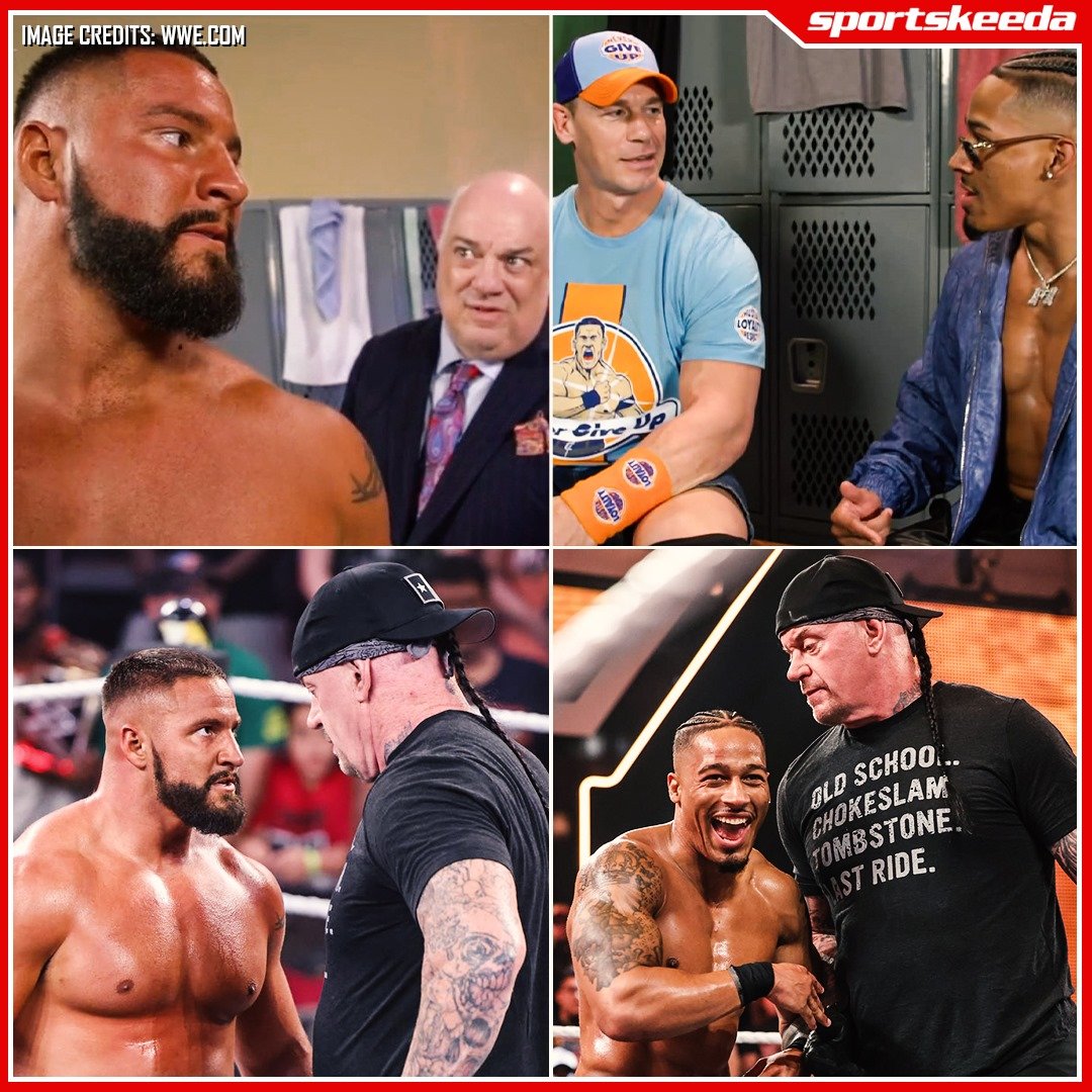 Tremendous showing for #BronBreakker and #CarmeloHayes sharing the time with the all-time greats of #WWE! #WWENXT #Undertaker #JohnCena #PaulHeyman @bronbreakkerwwe @Carmelo_WWE @JohnCena @undertaker @HeymanHustle