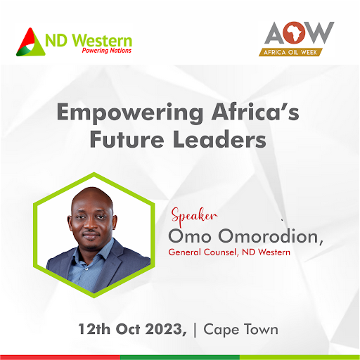It's day four of <a href="/africaoilweek/">Africa Oil Week</a> and General Counsel at NDW, Mr Omorodion, will be speaking in-depthly on "Empowering Africa’s Future Leaders."

Efficient and bright pioneers are important for achieving sustainable development goals and innovation in Africa &amp; the world.

#AOW23