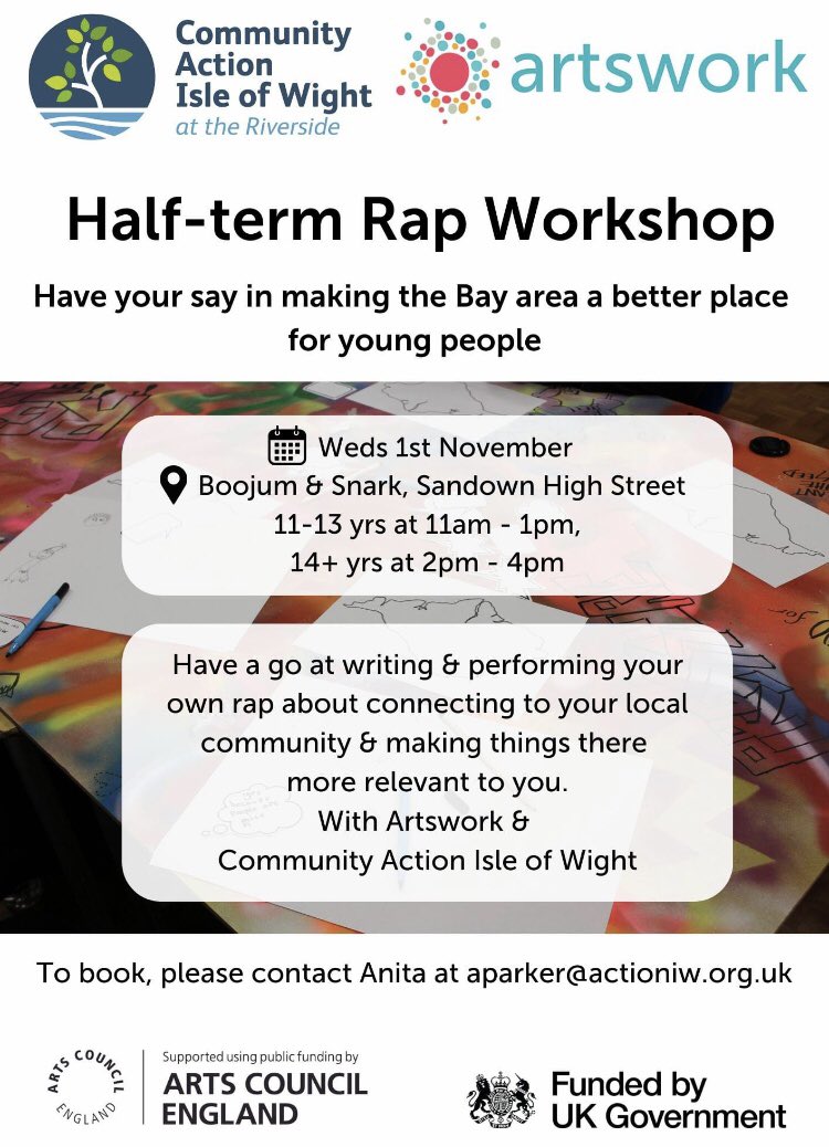 With half term coming up we have lots of #Sports & #Fitness sessions for #youngpeople living in #Bay area but also several #Arts #Culture workshops encouraging #YouthVoice & #Youthparticipation Free #Rap workshops #YouthWork @ArtsworkLtd #IsleofWight #Partnerships