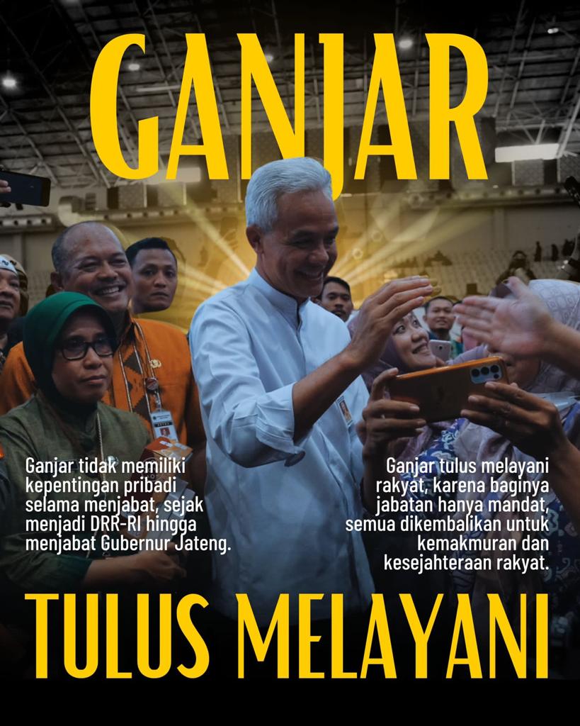 jisatu01's tweet image. 𝐆𝐚𝐧𝐣𝐚𝐫 𝐓𝐮𝐥𝐮𝐬 𝐌𝐞𝐥𝐚𝐲𝐚𝐧𝐢

Ganjar tidak memiliki kepentingan pribadi selama menjabat, sejak menjadi DRR-RI hingga menjabat Gubernur Jateng, @ganjarpranowo tulus melayani rakyat, karena baginya jabatan hanya mandat, semua untuk kemakmuran dan kesejahteraan rakyat.