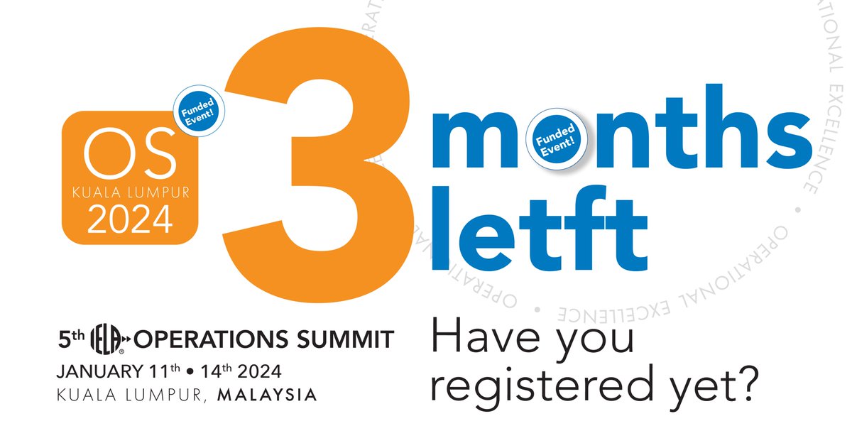 IELAWORLD's tweet image. ⏳ The countdown to #IELAOS24 begins! 
Only 3 months left until the 2024 IELA Operations Summit! 
Have you registered yet? Be ready to make the most of this invaluable event. 
#IELAMembers #trainingevent #ExhibitionLogistics #KnowledgeSharing #networking #Operations