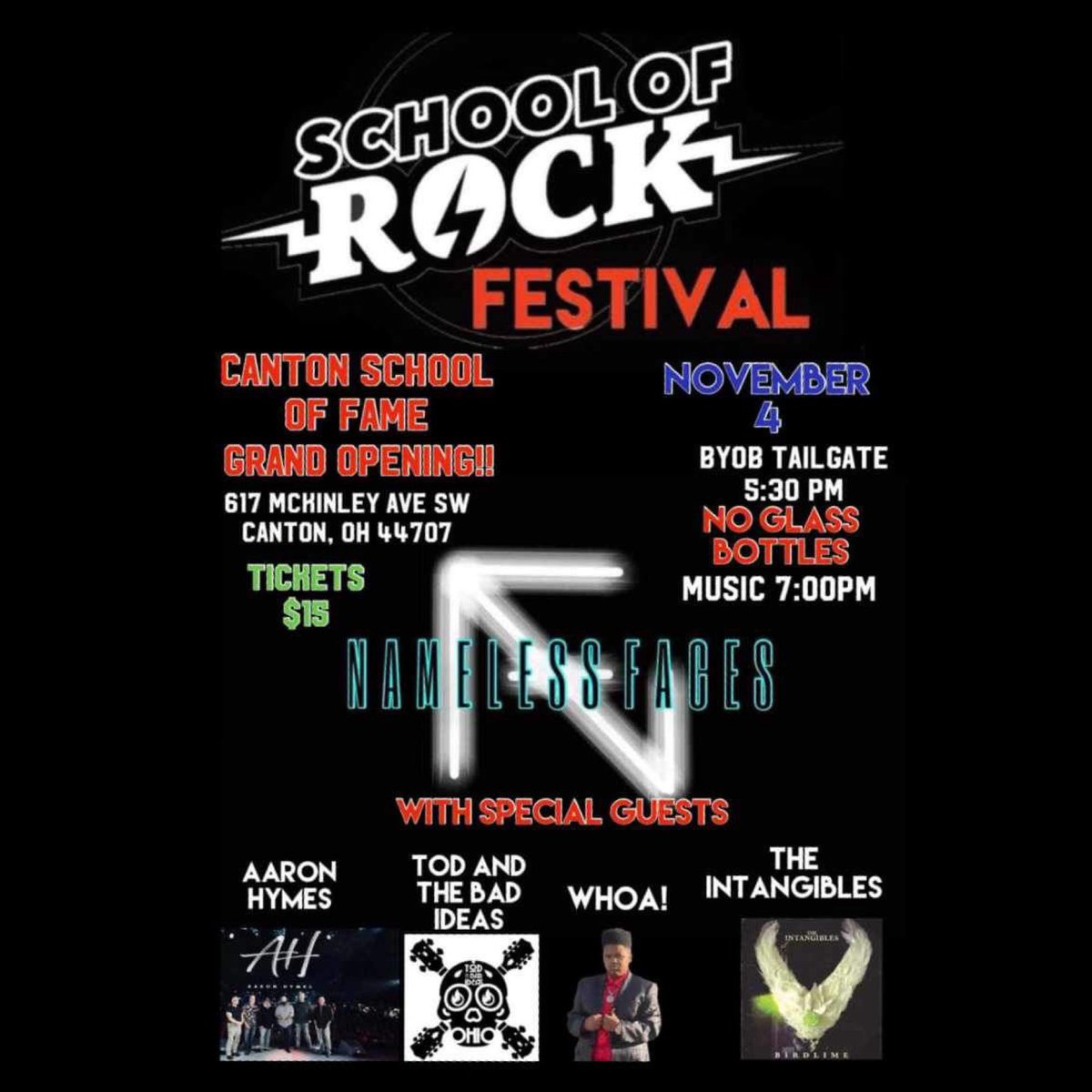 faces_nameless's tweet photo. We are excited to announce that we will be playing at the SCHOOL OF ROCK FESTIVAL for the GRAND OPENING for the CANTON SCHOOL OF FAME!

617 McKinley Ave Sw
Canton, OH 44707

Tickets $15 

***BYOB Tailgate starts at 5:30 pm (no glass bottles permitted)

**Music starts at 7pm https://t.co/euQy0jVuZh
