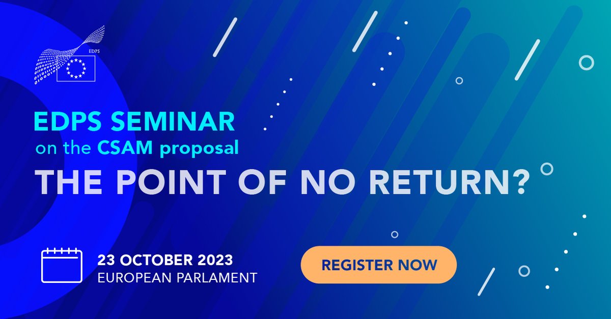 EU_EDPS's tweet photo. 🗓️#Register Now - 23 October

Is the Regulation on 'Child Sexual Abuse Material' a point of no return?

Join our #Seminar to discuss #privacy risks associated with the #CSAM proposal and misconceptions about its effectiveness.

Learn more &amp; register here: https://t.co/fSkLtx8gEC https://t.co/rF9DFC20zf