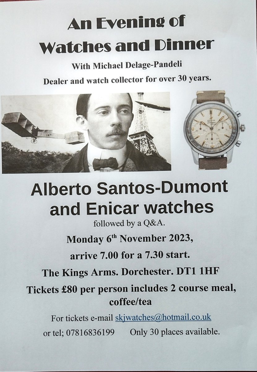 Next Watches and Dinner, Monday 6th November 2023 at the Kings Arms Dorchester. Only 30 places. #cartier #Cartiersantos #enicar #enicarwatches #watches #dorchester #dorset <a href="/thekingsarms_so/">The Kings Arms</a> 
@DiscoverDorch