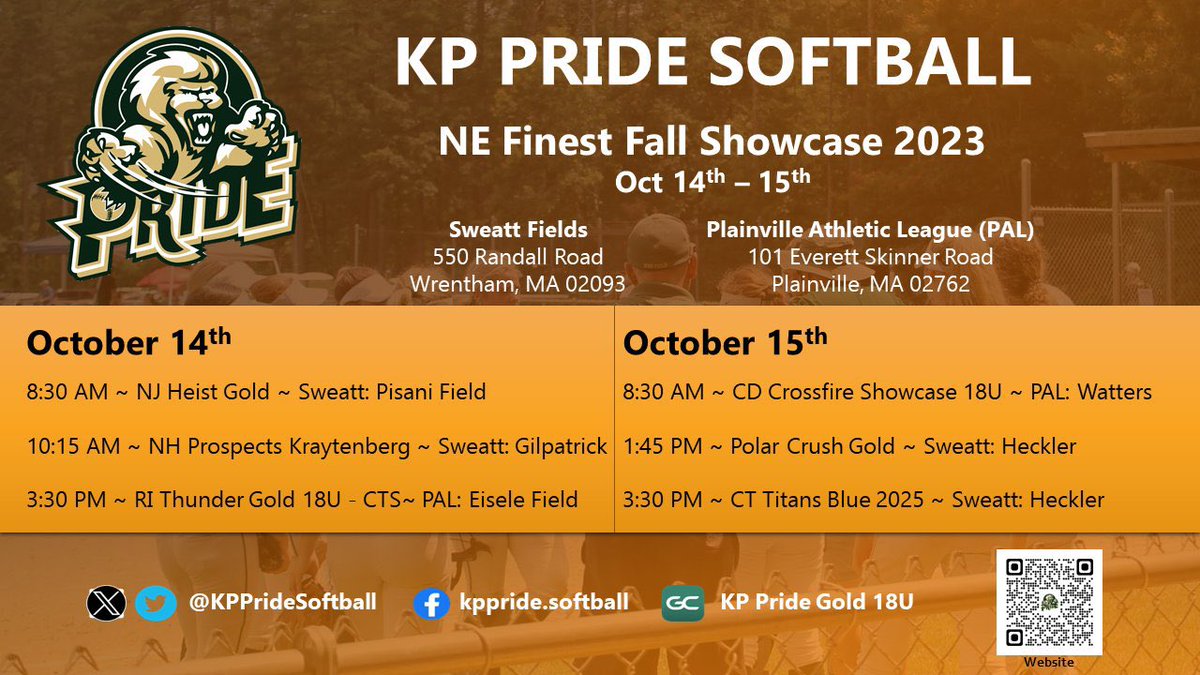 Schedule for NE Finest this weekend!! LFGGG can’t wait to get on the field and compete💪💪@KPPrideSoftball @HopsAP @BillPereira11