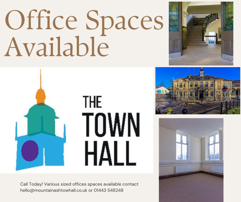Office Space Available!

What can we offer you;

*On-site Café
*Free WIFI
*All Rates included
*Communal Kitchens

Would you like further information contact hello@mountainashtownhall.co.uk or 01443 548248

#officespaceavailable #officespace #officeforlease #office #workspace